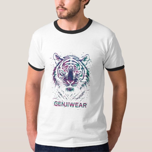 Camiseta Genjiwear Glitch Tiger – Neon Cyber Beast Streetwe (Anverso)