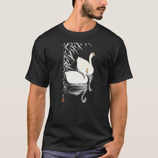 Camiseta Génova Blanca China Bañándose Con Reeds Arte Chino (Anverso)