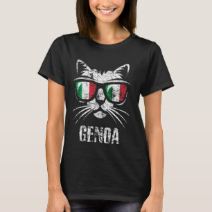 Camiseta Génova Italia Funny Cat Vintage Bandera Italiana