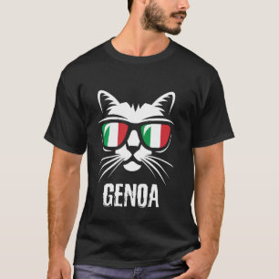 Camiseta Génova Italia Gato Divertido Bandera Italiana