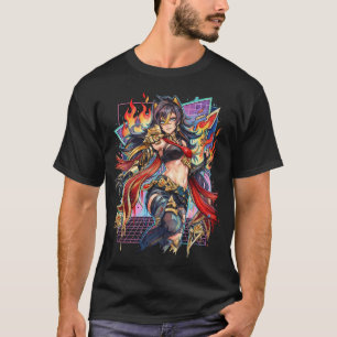 Camiseta Genshin Dehya Cabello Largo Oscuro Con Rayas Dorad