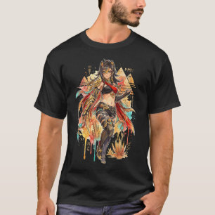 Camiseta Genshin Impact Dehya Traje Negro Rojo Vaporwave Pa