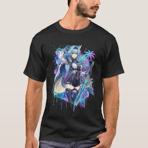 Camiseta Genshin Impact Eula Vaporwave Neon Grid Japonés T