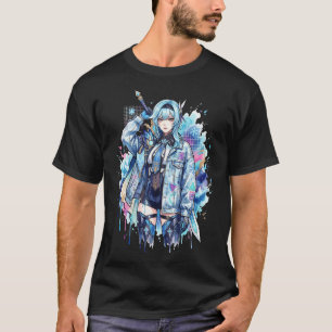 Camiseta Genshin Impact Eula Vaporwave Neon Texto Japonés O
