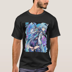 Camiseta Genshin Impact Eula Vaporwave Neon Texto Japonés O