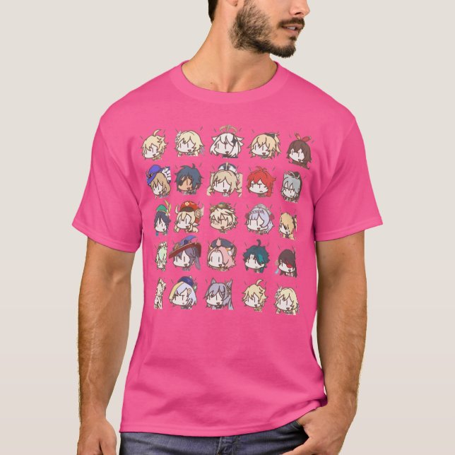 Camiseta Genshin Impact Kawaii Chibi Nerdy Characters Class (Anverso)