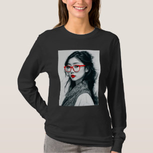 Camiseta Gente asiática blanca negra retrata los labios roj