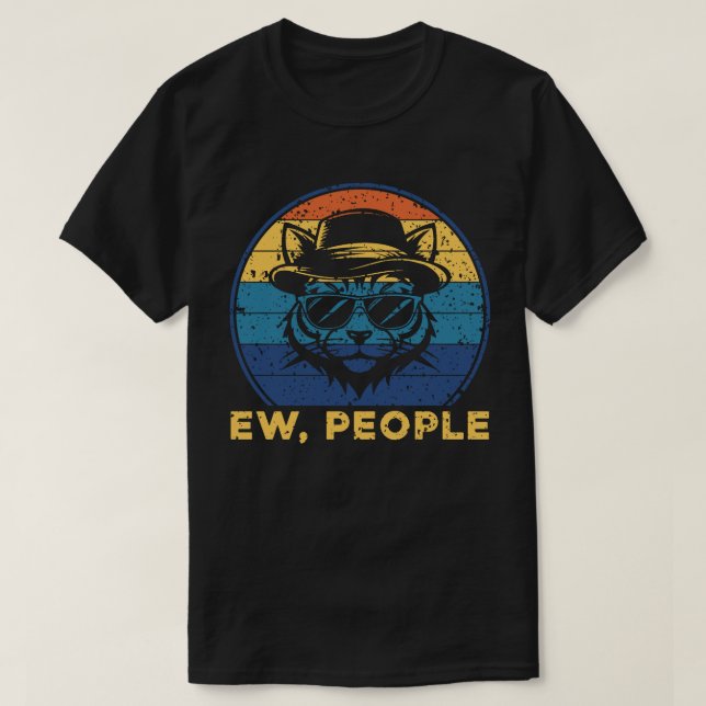 Camiseta Gente Asquerosa Gato Introvertido Atardecer Retro (Diseño del anverso)