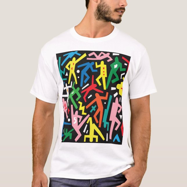 Camiseta Gente bailando, patrón de doodle set. (Anverso)