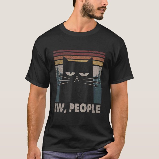 Camiseta Gente Retro Ew Gato Negro Antisocial Introvertido (Anverso)