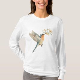 Camiseta Gentle Bird Offering Flowers Watercolor Tee