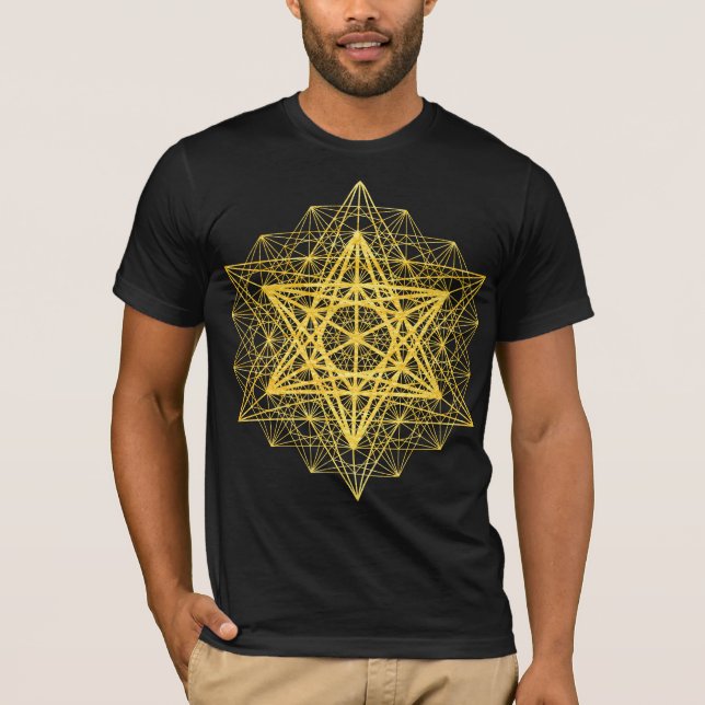 Camiseta Geometría Sagrada Dorada El Cubo Espiritual del Me (Anverso)