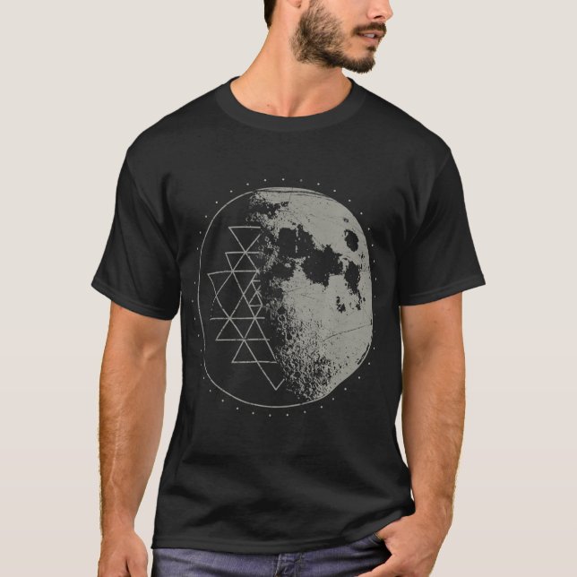 Camiseta Geometría sagrada Sri Yantra Luna Psicodélica (Anverso)