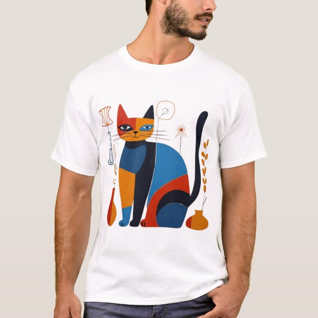 Camiseta Geometric Cat T-Shirt – Stylish Artistic Design fo (Anverso)