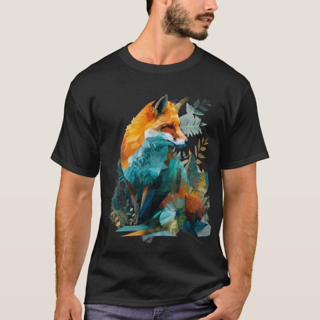 Camiseta Geometric Fox with Botanical Background (Anverso)