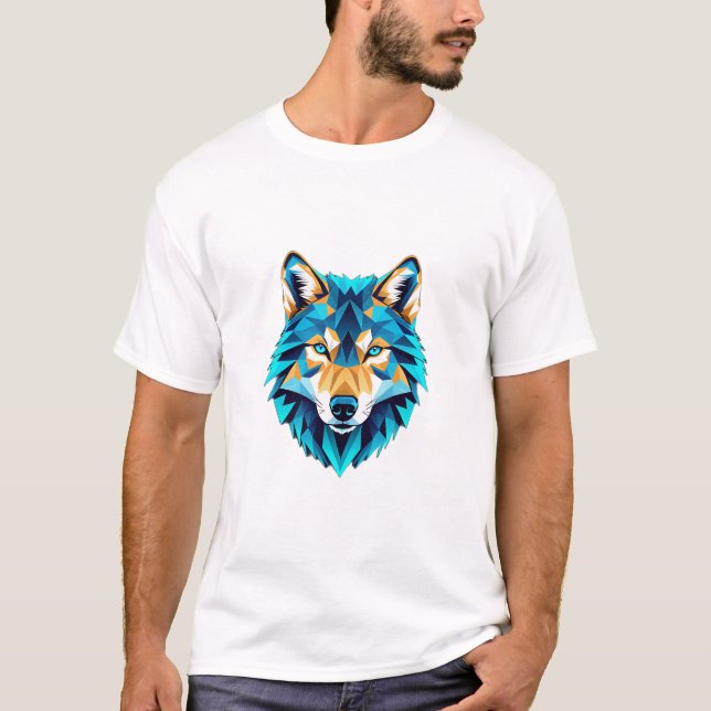 Camiseta Geometric Wolf Head – Neon Blue Low Poly Animal Ar (Anverso)