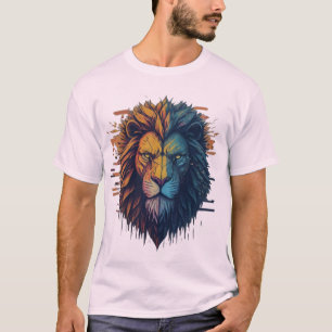 Camiseta Geométrica De León Glitch Art