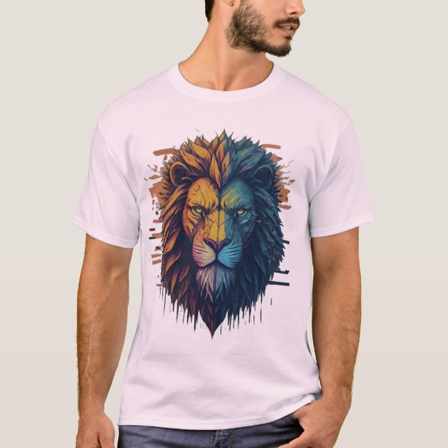 Camiseta Geométrica De León Glitch Art (Anverso)