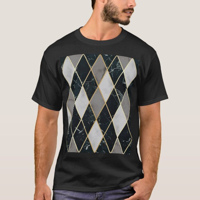 Camiseta Geométrica de Mármol: Lujo de Líneas de Oro (Anverso)