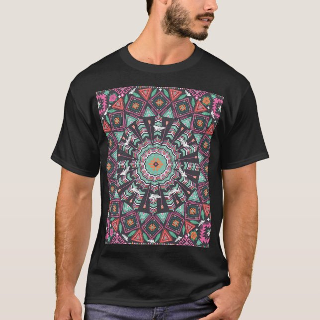 Camiseta Geométrico azteca: patrón de círculo colorido (Anverso)