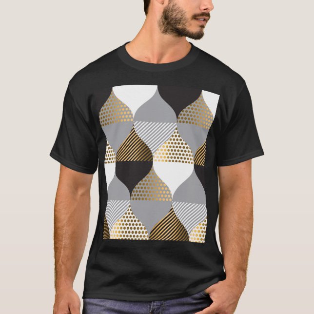 Camiseta Geométrico de lujo: negro, patrón oro (Anverso)