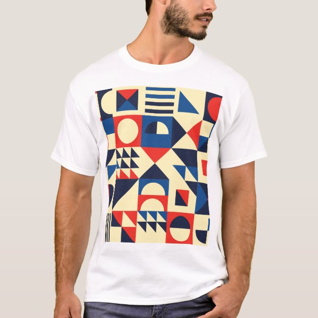 Camiseta Geométrico De Mediano Siglo: Patrón Retro Funky. (Anverso)