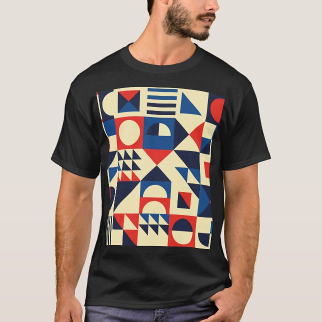 Camiseta Geométrico De Mediano Siglo: Patrón Retro Funky. (Anverso)
