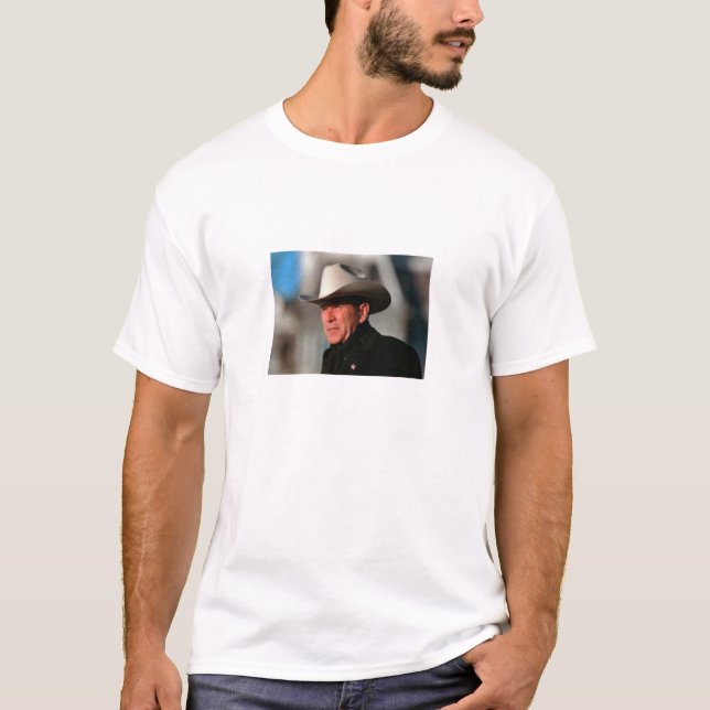 Camiseta George W. Bush - en negro con el gorra de vaquero (Anverso)