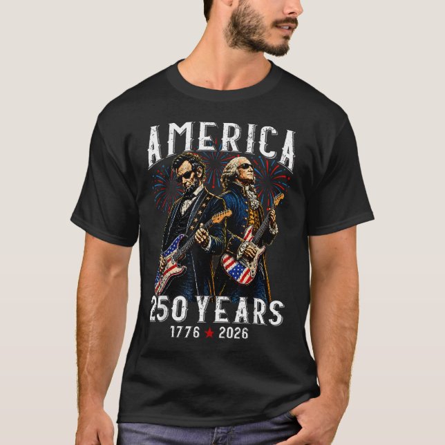 Camiseta George Washington Abe Lincoln Tocando la Guitarra (Anverso)