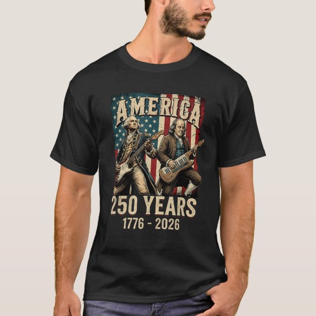 Camiseta George Washington Benjamin Franklin Guitar 250 (Anverso)