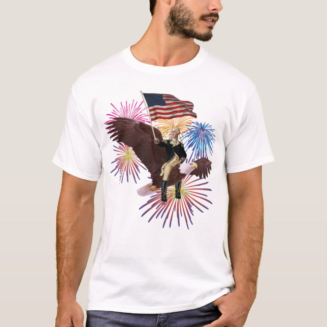 Camiseta George Washington montando un águila con bandera (Anverso)