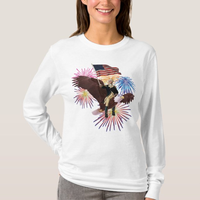 Camiseta George Washington montando un águila con bandera (Anverso)