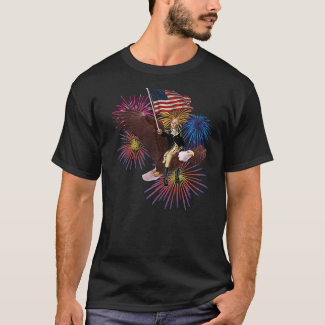 Camiseta George Washington Riding an Eagle with a Flag 4th  (Anverso)