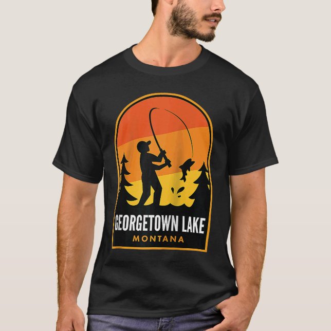 Camiseta Georgetown Lake Montana Pescando Raglan (Anverso)