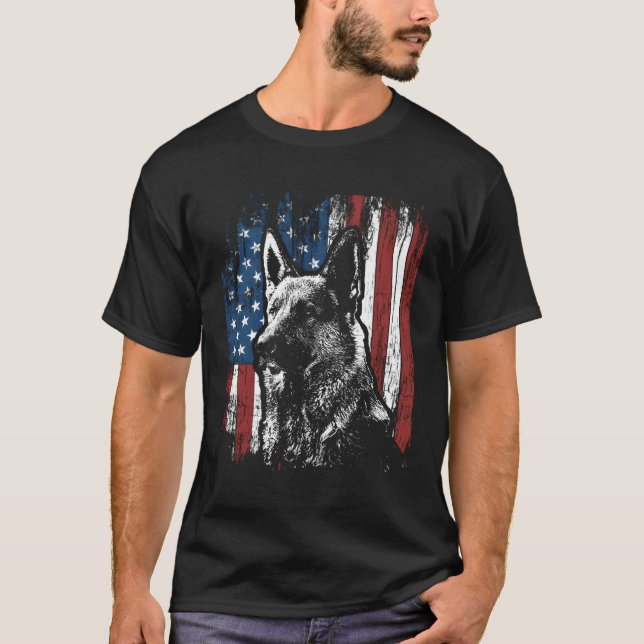 Camiseta Ger Shepherd 4 De Julio Bandera Estadounidense (Anverso)