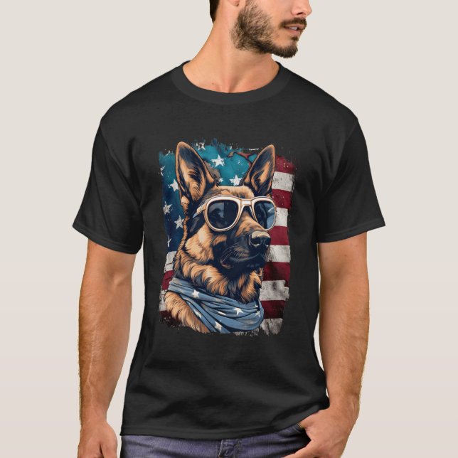 Camiseta Ger Shepherd Bandera Norteamericana K9 Shepherd O (Anverso)