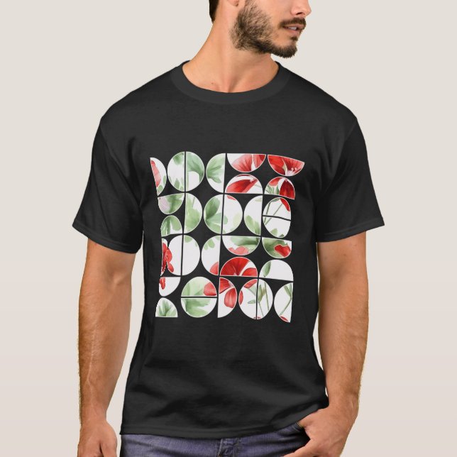 Camiseta Geranios Flores Florales Geométricas Media Círculo (Anverso)