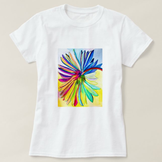 Camiseta Gerbera arcoiris, flor colorida (Diseño del anverso)