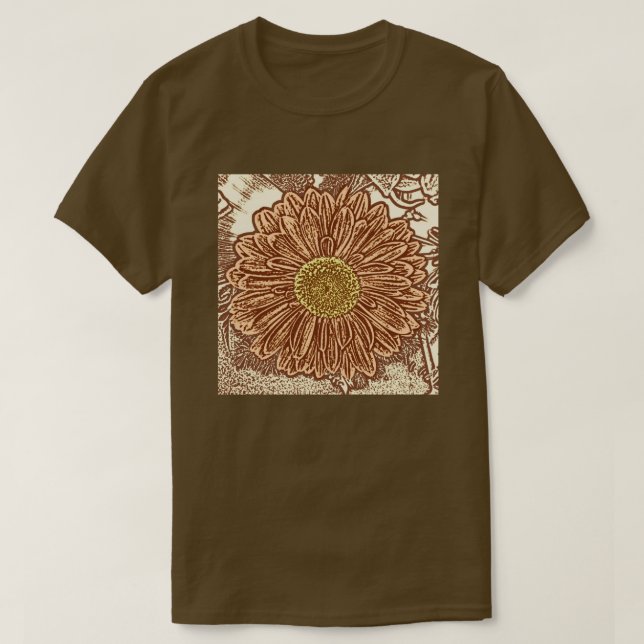 Camiseta Gerbera Daisy Block Print - marrón y marrón (Diseño del anverso)