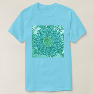Camiseta Gerbera Daisy Block Print - tonos de agua