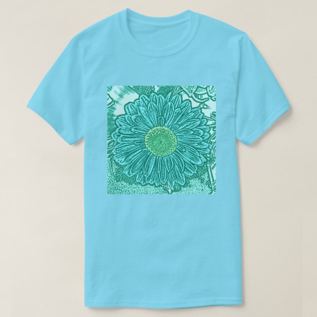 Camiseta Gerbera Daisy Block Print - tonos de agua (Diseño del anverso)
