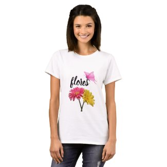 Camiseta Gerberas rosa y amarilla con la palabra flores