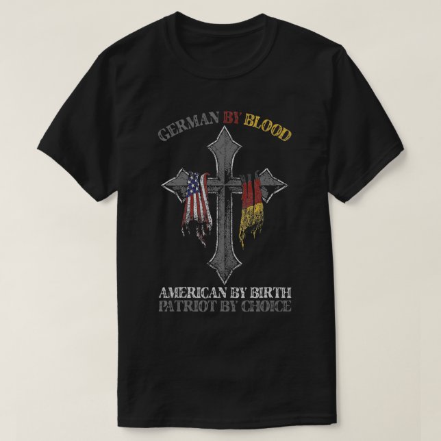 Camiseta German By Blood America By Birth Cross  (Diseño del anverso)