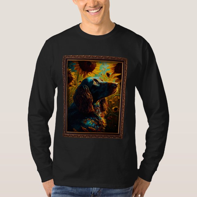 Camiseta German Longhaired Pointer Painting Sunflower Flowe (Anverso)