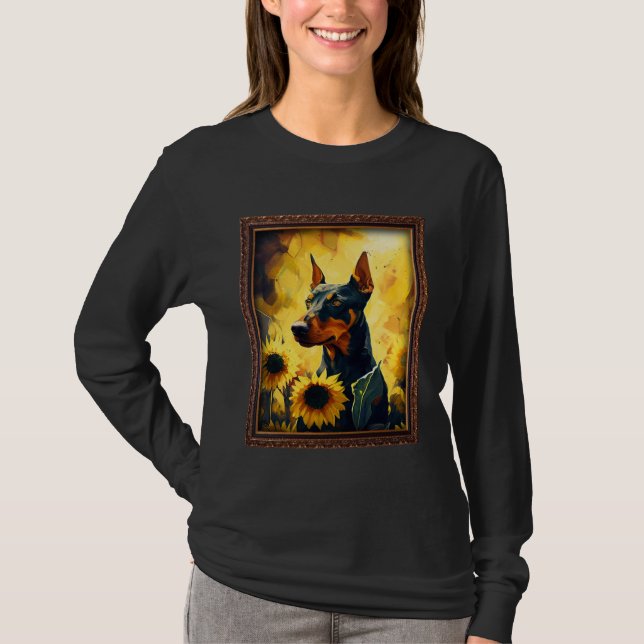 Camiseta German Pinscher Painting Sunflower Flower Mom Wome (Anverso)