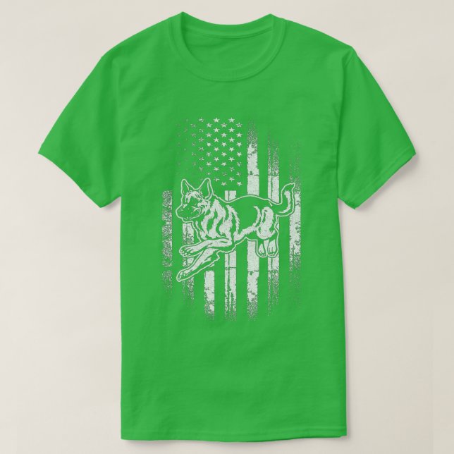 Camiseta German Shepherd AMERICAN FLAG Patriotic Dog Rescue (Diseño del anverso)