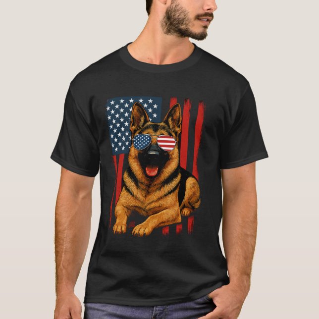 Camiseta German Shepherd American Flag Sunglasses Patriotic (Anverso)