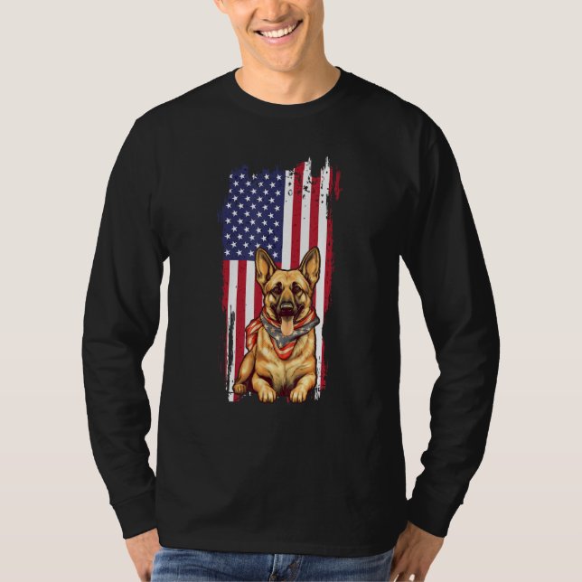 Camiseta German Shepherd American USA Flag 4th of July Dog (Anverso)