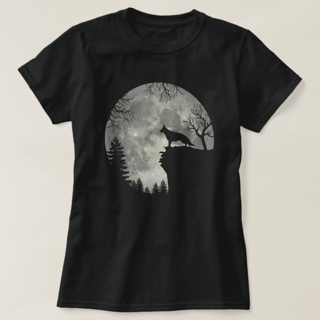 Camiseta German Shepherd And Moon Halloween (Diseño del anverso)