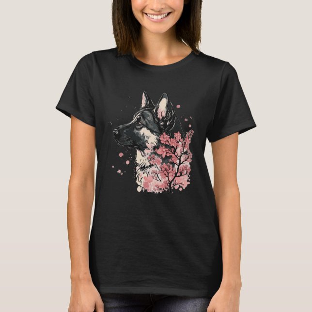 Camiseta German Shepherd Cherry Blossom Dog Breed Japanese  (Anverso)